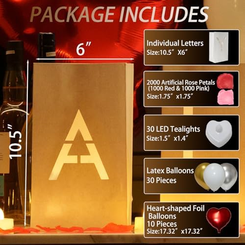 It was Always You Light Up Letters Signs, Romantic Proposal Anniversary Valentines' Day Decorations with Luminary Paper Bags, LED Tea Light Candles, Red Heart Balloons, Artificial Rose Petals - Image 2