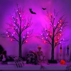 Halloween Indoor Decorations 2 Pack 24 Inch Black Halloween Tree with 24 Orange Purple Led Lights, Timer/USB/Battery Operated Lighted Spooky Tabletop Tree for Halloween Decor Home Table Holiday Party - Image 4