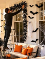 2 PCS 5.91 FT Black Halloween Cedar Pine Garland, Realistic Spooky - Image 4