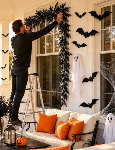 2 PCS 5.91 FT Black Halloween Cedar Pine Garland, Realistic Spooky - Image 4