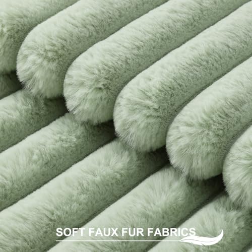 Pallene Faux Fur Decorative Throw Pillow Covers 22x22 Set of 2, Sage Green - Image 2