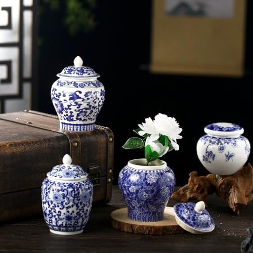 4 Pcs Small Blue and White Vases Chinoiserie Porcelain Vase, Classic - Image 6