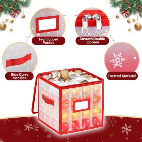 Christmas Ornament Storage Box, 64 Ball Container with Adjustable Dividers - Image 5