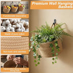 6 PCS Wall Hanging Basket Set Handwoven Cotton Rope Hanging Fruit Basket Organizer with Hooks Boho Decorative Storage Bins for Home Kitchen Office Door Wall - Image 3
