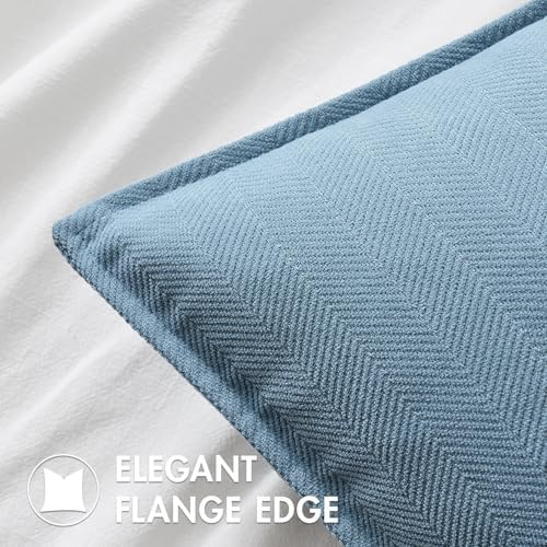 MIULEE Pack of 2 Light Blue Euro Shams Chenille Pillow Covers 22x22 Inch - Image 2