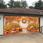 16X7Ft Fall Garage Door Banner Decorations Autumn Pumpkin Harvest Large Thanksgiving Garage Door Cover Hanging Garage Door Backdrop Fall Holiday Party Background Sign for Wall House Decor - Image 3