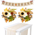 Fall Wreat 2X 12 Handcrafted Harvest Wreaths, Glitter GIVE Thanks Bunting, Ivory Ruched Runner 35x71, Front Door Wall Dining Table Decorh Table Runner Bunting Set Home Decor by Unknown