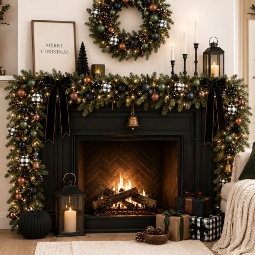 Lunmon 64 Pcs Neutral Christmas Ball Ornaments Bulk Matt Glitter Check Brown Green Black Xmas Bulbs Ornaments 1.6/1.97/2.4 Inch Modern Christmas Decorations for Tree Holiday Indoor Wreath Home Decor - Image 6