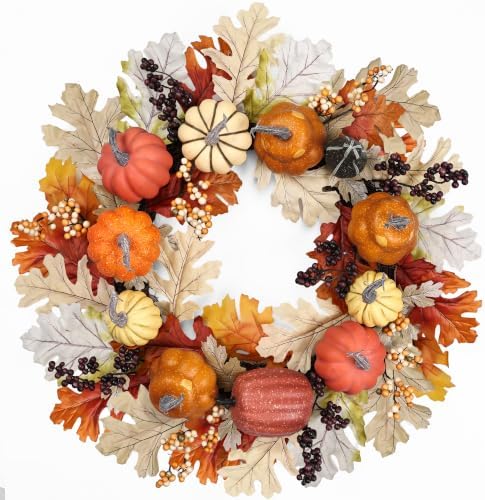 24 inch Fall Wreaths for Front Door Outside Autumn Wreath Fall Decorations for Home Decor Pumpkin Wreath for Farmhouse Holiday Thanksgiving Harvest Halloween Outdoor Indoors Fall Front Porch by Zmtyykh