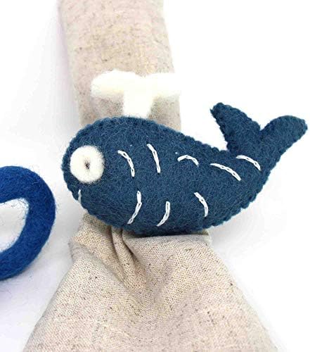 Global Crafts - Handmade Felt Napkin Rings - 4-Pack Nautical Shark, Whale & Seahorse - Image 6