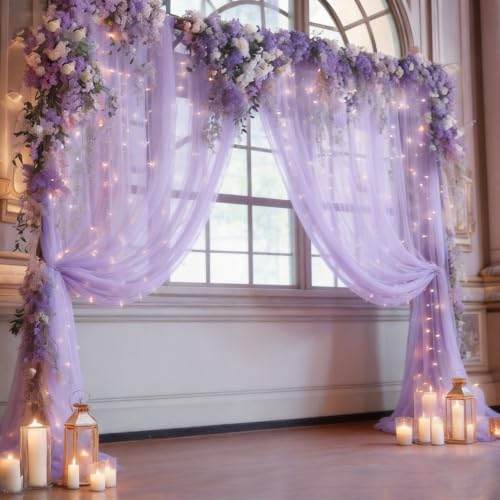 10x10ft Purple Backdrop Curtain with Lights String for Parites, Sheer Photo Backdrop Drapes Tulle Curtains for Wedding Baby Shower Birthday Party Photo Shoot Decorations - Image 4