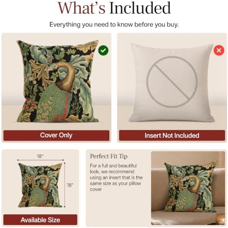 William Morris Black Peacock Woven Tapestry Throw Pillow Cover 18 X 18 in - Image 6