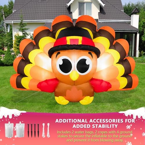 8 FT Thanksgiving Inflatables Turkey Outdoor Decorations Blow Ups Outside, Turkey Baby with Big Tail Pilgrim Hat Built-in LED Lights Yard Decor for Indoor Party Garden Lawn Fall Holiday - Image 4