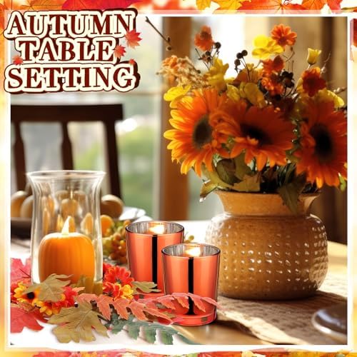 Umigy 6 Set Fall Candle Holders Glass Votive, Daisy, Orange - Image 4