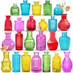 KOIUEYW Colored Glass Bud Vases Set of 24, Vintage Small Vases for Flowers, Crystal Mini Glasses in Bulk, Small Flower Design for Centerpieces Wedding Decorations Home Flower Party Decor by Unknown