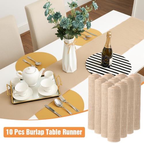10 Pack Burlap Table Runners Rustic Jute Table Runner Placemats Bulk for Rustic Wedding Decor Farmhouse Party Kitchen Cover Fall Decorations 12 x 71 Inch Khaki - Image 5