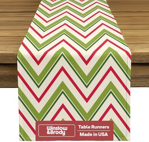 Holiday Table Runners | Chevron Design | Seasonal Table Decorations | Kitchen Dining Table Runner | Made in The USA | Stain Resistant | 14" x 90" Long by FabricTextileProductsInc
