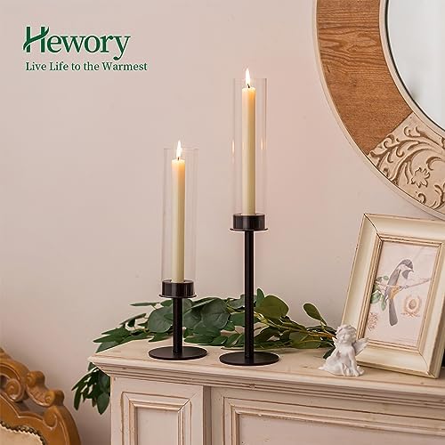 Hewory Black Candlestick Holders: 3PCS Glass Hurricane with Metal Base - Image 6