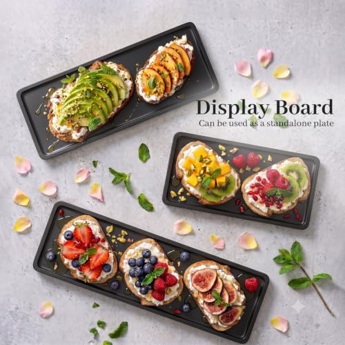 3 Tier Serving Tray, Cupcake Stand,Party Serving Decorative Tray Decor with 3 Bamboo Serving Platters for Fruit Dessert Presentation (Black) - Image 3