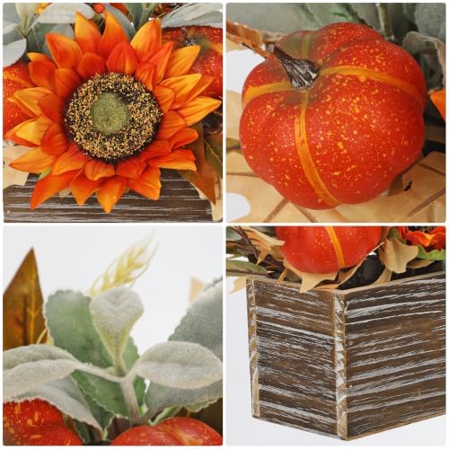 DILATATA Fall Decor Autumn Harvest Floral Centerpiece with Artificial Sunflowers Lambs Ear Gourd and Berries Arrangement for Thanksgiving Party Mantel Fall Decor - Image 4