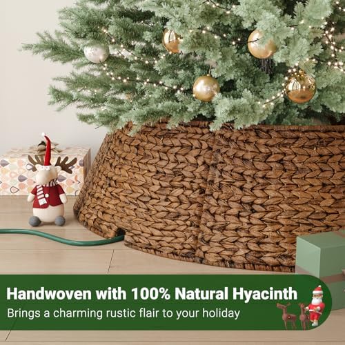 ELYKEN 42 Inch Woven Rattan Christmas Tree Collar, 8-Piece Xmas Tree Skirt - Image 4