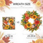 24 Inch Harvest Fall Wreaths for Front Door Outside with Sunflowers - Image 2