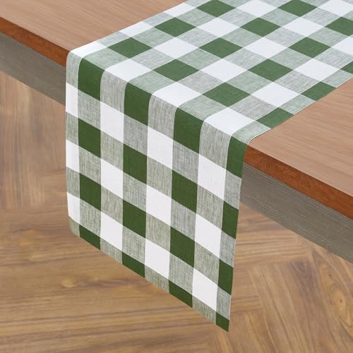 Solino Home 100% Pure Linen Table Runner, 14 x 90 in, Olive and White Check - Image 2