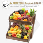 Large Capacity 2-Tier Wooden Fruit Basket, Durable Acacia Wood, 10.5" Tall, Spacious for Produce, Vegetables, Bread Storage and Home Kitchen Countertop - Image 2