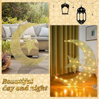 Glooglitter Pre-lit Eid Mubarak Decorations for Home Metal Eid Star Moon Crescent Light Ramadan Decorations Outdoor Lighted Night Lamp Sign with LED String for Yard Lawn Pathway - Image 4