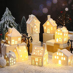 Cindeer 26 Pcs Ceramic Christmas Village Set LED Lighted White,Classic - Image 5