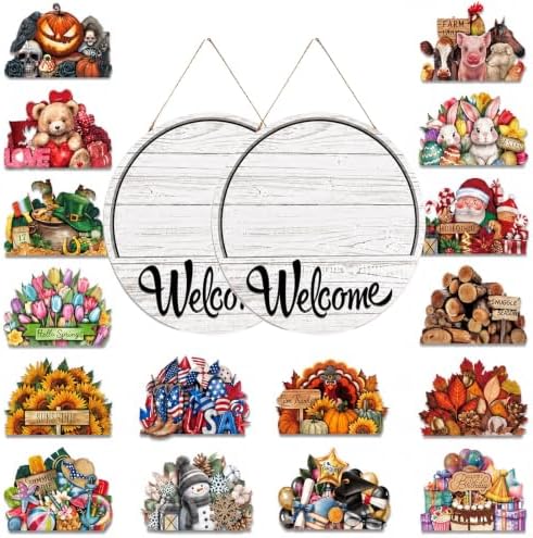 16 Pcs Interchangeable Welcome Sign For Front Door, Changeable Door Sign，16 by Unknown