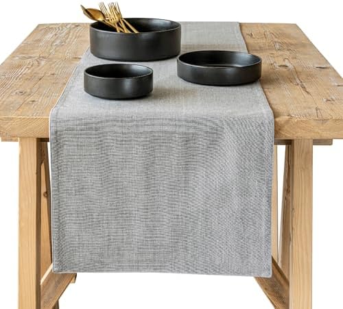Over&Back 18x108 Woven Chambray Cotton Table Runner - Washable Table Runners for a Custom Home Decor Tablescape - Coffee Table, Dinner Table, Living Room - Grey by overback