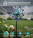 Peacock Wind Spinners Outdoor Kinetic Turquoise Green Garden Yard Art - Image 5