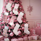 GEX Pink Plush Christmas Stockings for Family 20" Large Pink Plaid Xmas Stockings Classic Fireplace Decorations Hanging Ornament (8 Pack) - Image 6