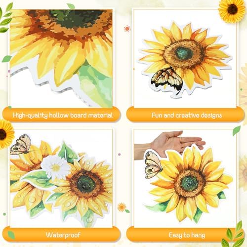 RattanView 12 Pcs Large Outdoor Sunflower Party Decor Hanging Summer Decorations Tree Ornaments Plastic Flower Tags with String Outdoor Lawn Yard for Sunflower Baby Shower Garden Decor - Image 3