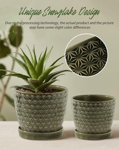 Plant Pots, Flower Pots, Planters for Indoor Plants(6.5+5.5inch), Flower Pots for Indoor Plant with Drainage Hole and Saucer, Ceramic Pots for Plants with Hole Mesh Pad,Reactive Glaze Green - Image 3