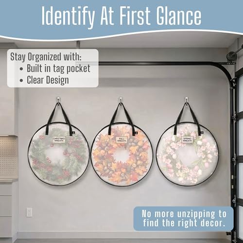 VENO 4 Pack Summer Wreath Storage Container, 30 Inch Clear Wreath Bag, Spring, Christmas Garland Decoration Organizers with Zipper and Durable Handles (Clear, 30"-4 Pack) - Image 5