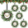 Dingion 6 Pcs 6 Inch Mini Christmas Cabinet Wreath with Black Plaid Bow by Dingion