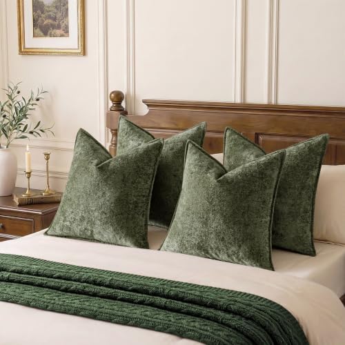 a moment Throw Pillow Covers 22X22 Inch 4 Packs,Soft Velvet Decorative Pillow Cases with 3D Ice Flower,Texture Modern Accent Cushion Covers for Sofa Couch Home Decor Moss Green - Image 6