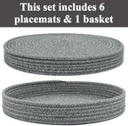 Round Placemats Set of 6 with Holder, Cotton Rope Woven Place Mats, Hot Pads for Kitchen, Heat Resistant Table Mats, 13 Inch Farmhouse Washable Braided Placemat for Kitchen Decor (Dark Gray) - Image 2