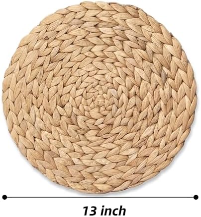 Round Woven Placemats Set of 6, Natural Wicker Place mats, Boho Farmhouse Rustic Plate Chargers, Rattan Table Mats for Dining Table, Fall, Halloween, Thanksgiving, Christmas Decor (13 inch) - Image 2