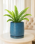 D'vine Dev Beaded Ceramic Pot with Saucer, 6 in, Ocean Teal, 27-C-X-8 - Image 7