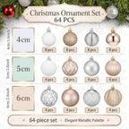 Lunmon 64 Pcs Champagne Gold White Christmas Ornaments 1.57/1.97/2.36 Inch - Image 3