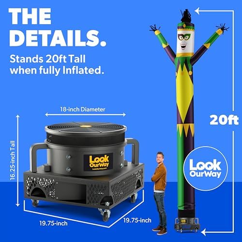 LookOurWay Air Dancers Wacky Waving Inflatable Tube Man Set - 20 Feet Tall Inflatable Dancing Man with Blower for Business Advertising - Mardi Gras Jester - Image 4