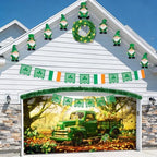 St Patricks Day Garage Door Banner 157.5x70.9in Large Garage Door Cover Outdoor Decorations Green Truck Shamrock Holiday Backdrop with 8 Grommets & 393.7in Rope - Image 6
