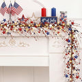 Wavwavw 59 Inches 4th of July Patriotic Garland Lighted Red White Blue Memorial Day Garland Artificial Star and Berry Lights Battery Operated 250th Anniversary Decor for Home Mantle Fireplace Table by Wavwavw