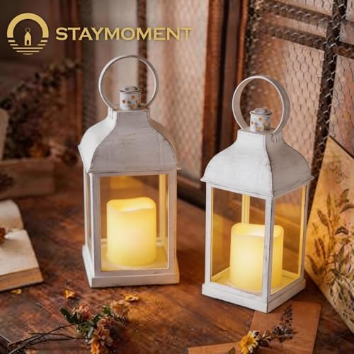 White Small Lanterns with LED Candles, Set of 6 Wedding Decor - Image 5