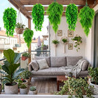 Daifunli 24 Pcs Artificial Hanging Plants Fake Hanging Ferns Plastic Fake Plant for Wall Room Garden Garland Indoor Outdoor Decor No Basket (Boston,Eucalyptus) - Image 2