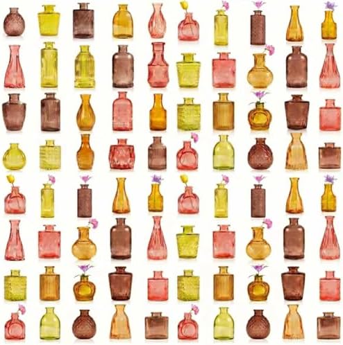 80 Pcs Colorful Glass Bud Vase Set, Small Colored Vintage Vases for Centerpieces, Cute Glass Bud Vases in Bulk,Decorative Flower Vases for Wedding Home Table Decor by Yabool