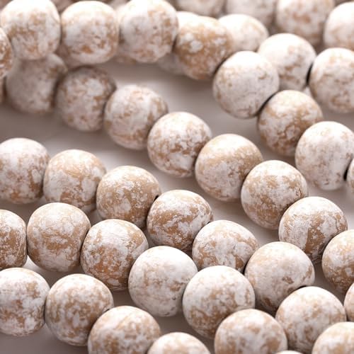 Fairysandy 39.3 ft Frosted Wooden Bead Garland Christmas Farmhouse Decor by FairySandy